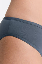 Women's classic organic cotton briefs in Dark Slate, close-up of the soft stretch jersey