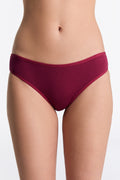 Women's classic organic cotton briefs in Rosarot, front view on model