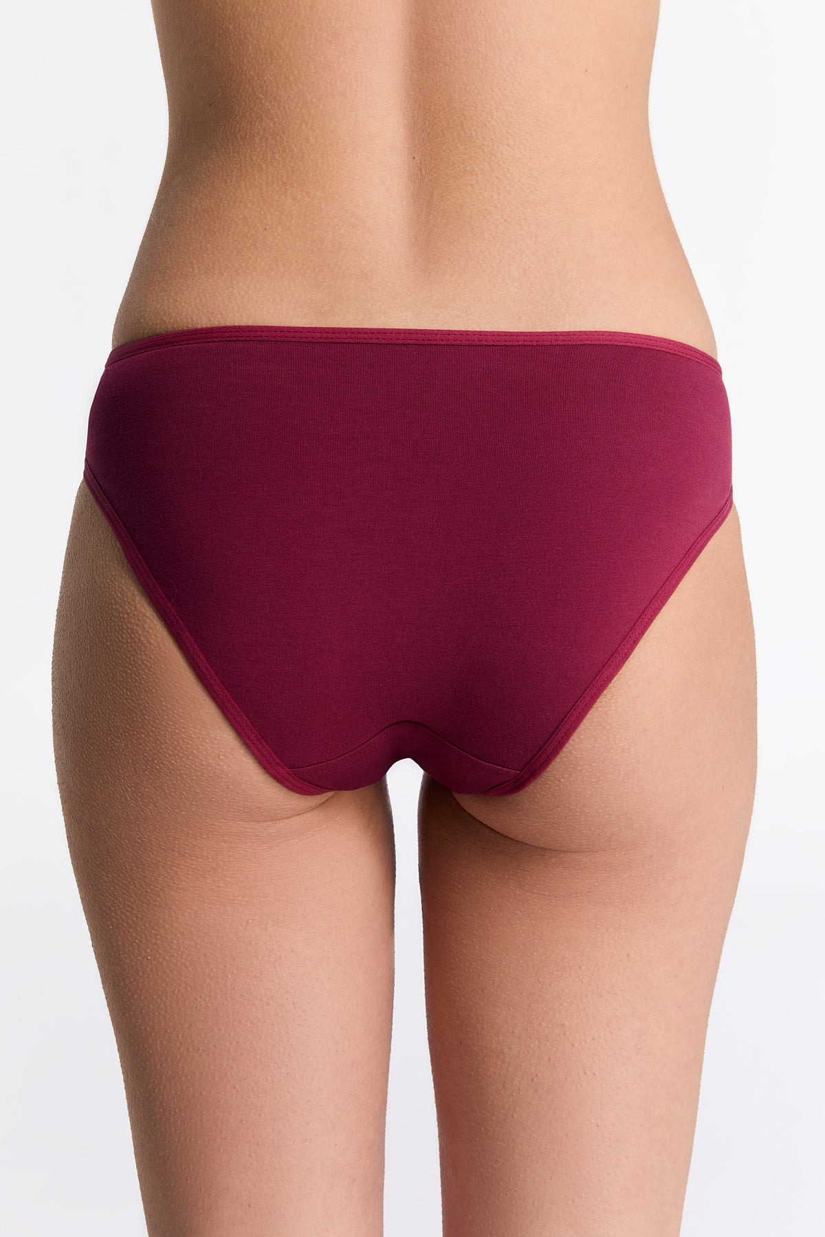 Women's classic organic cotton briefs in Rosarot, back view on model