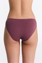 Women's classic organic cotton briefs in Nocturne, back view on model