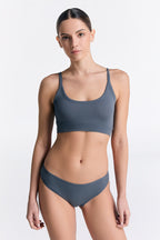 Women's classic organic cotton briefs in Dark Slate, worn with the matching organic cotton bralette, front view