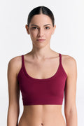 Women's organic cotton bralette in Rosarot, front view on model