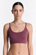 Women's organic cotton bralette in Nocturne, front view on model