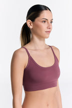 Women's organic cotton bralette in Nocturne, side view on model