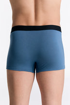 Men's organic cotton trunks in Alpine Grey, back view on model