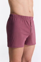 Men's organic cotton boxer shorts in Nocturne, side view on model