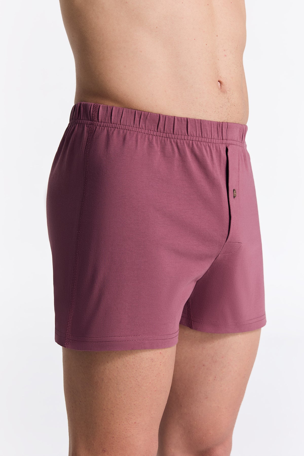 Men's organic cotton boxer shorts in Nocturne, side view on model