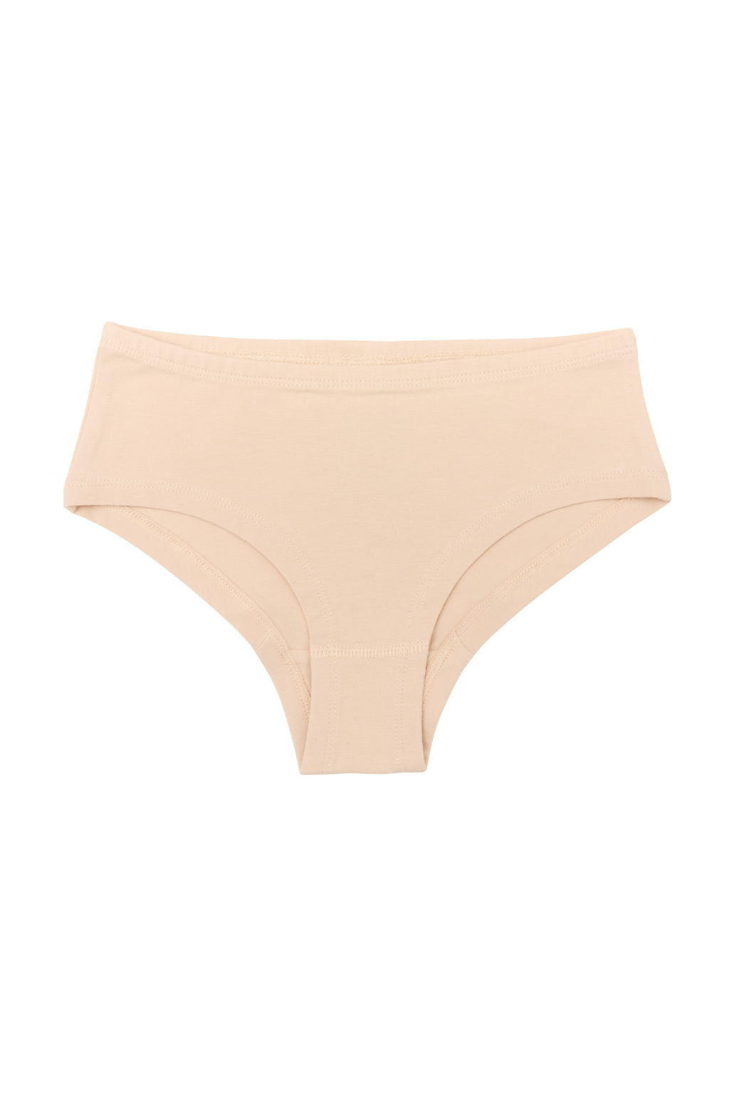 Girls' organic cotton hipster briefs in beige, laid flat