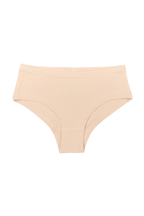 Girls' organic cotton hipster briefs in beige, laid flat