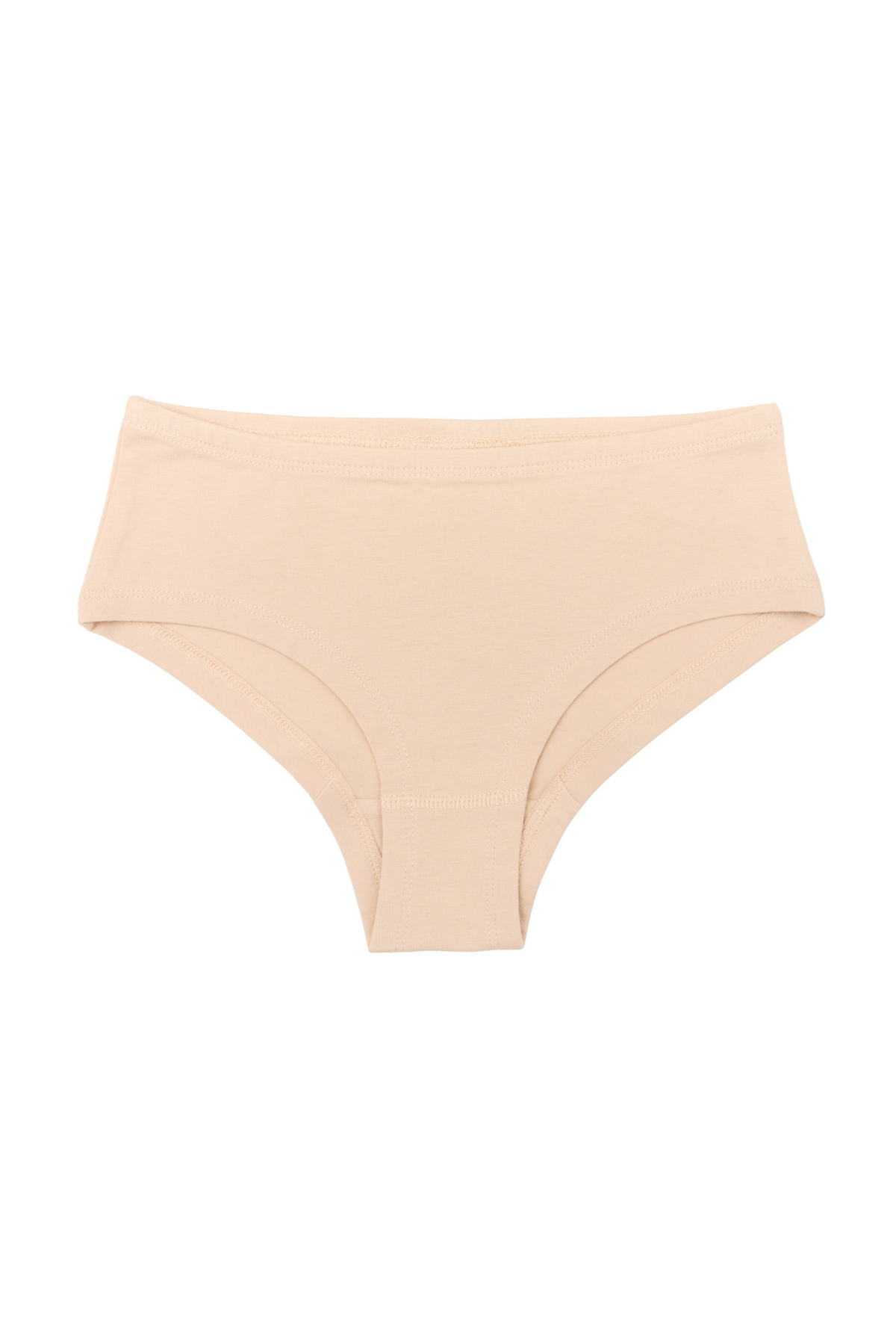 Girls' organic cotton hipster briefs in beige, laid flat