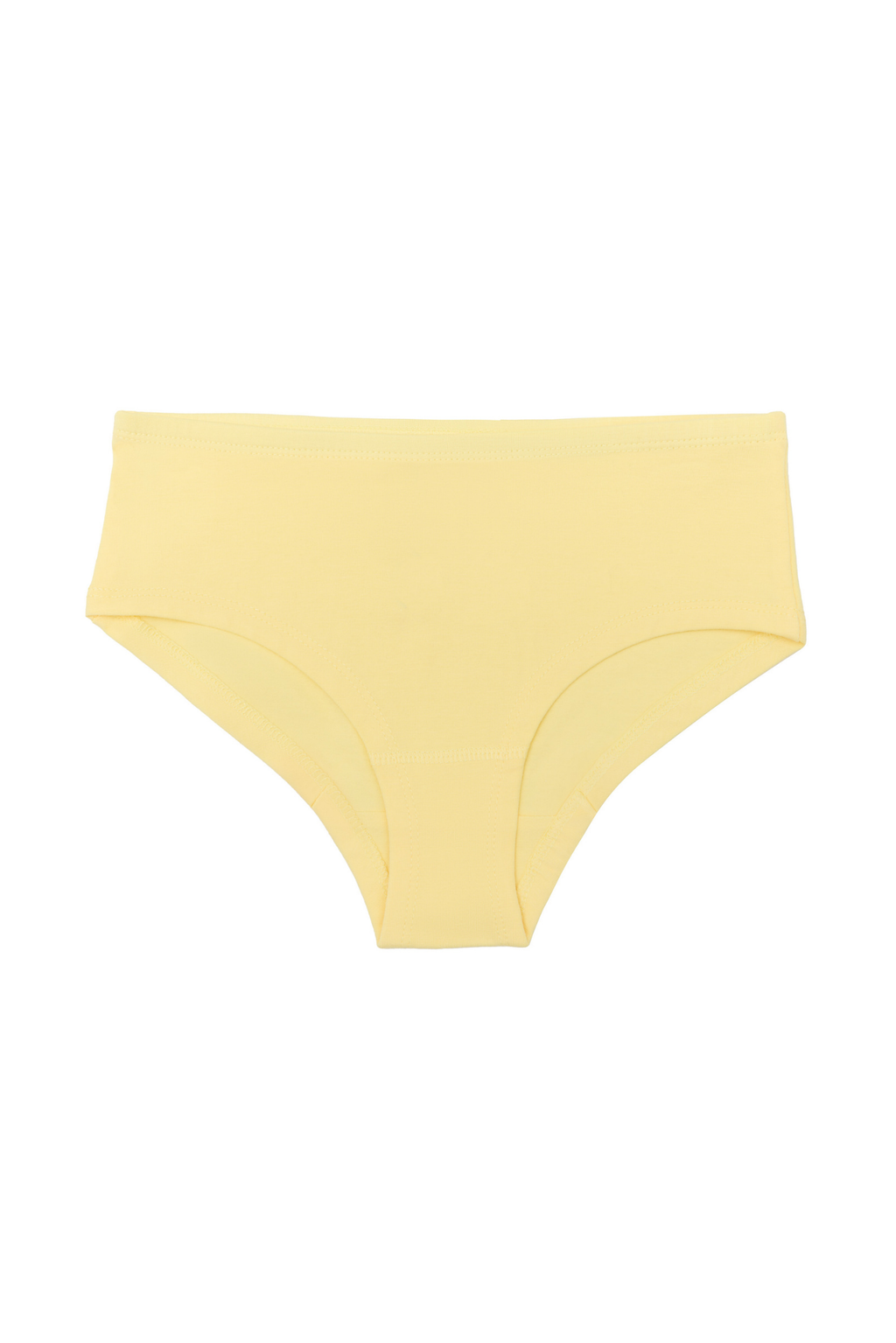 Girls' organic cotton hipster briefs in lime, laid flat, reverse side