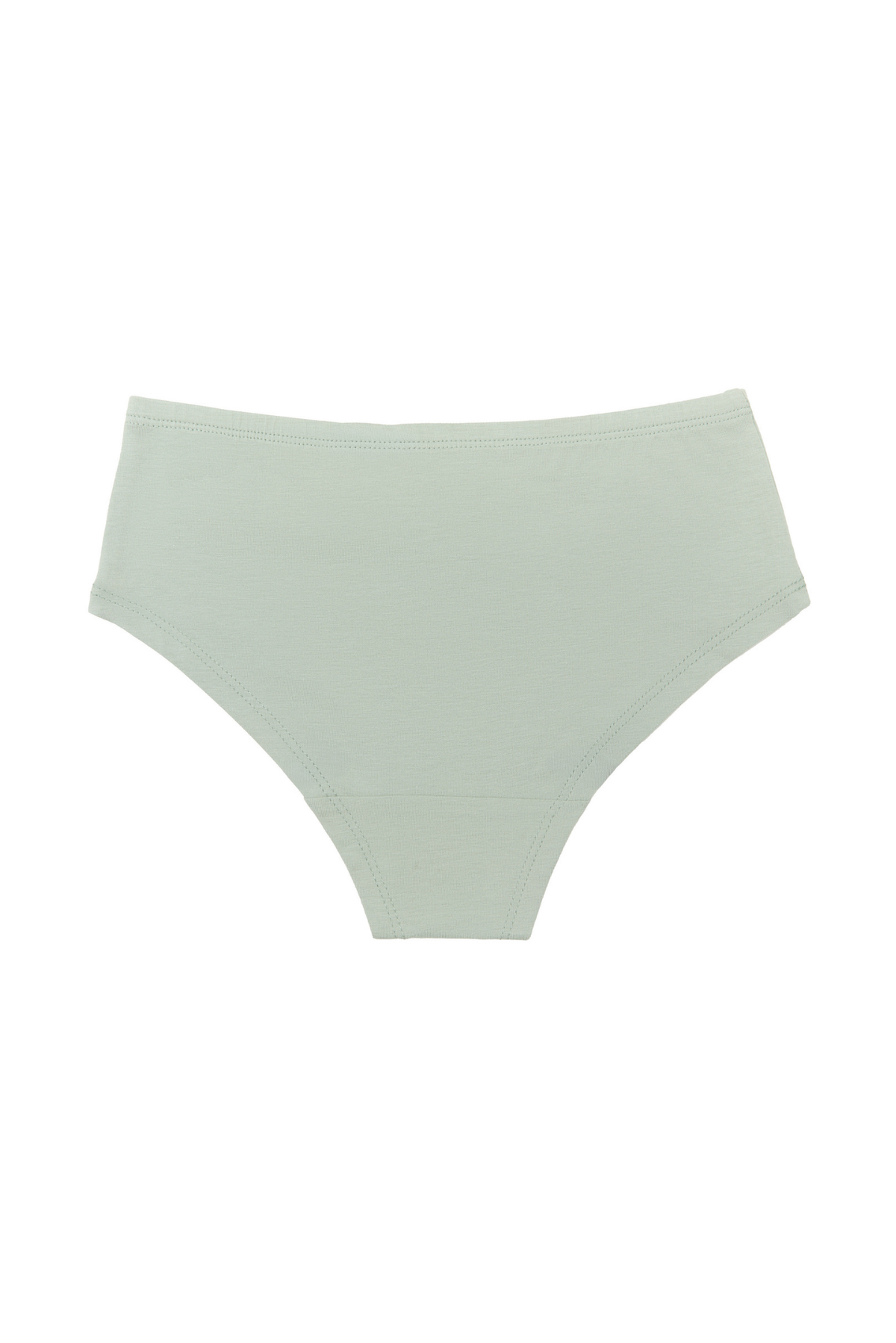 Girls' organic cotton hipster briefs in Iceberg Green, laid flat, reverse side