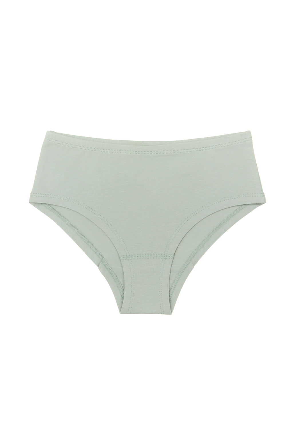 Girls' organic cotton hipster briefs in Iceberg Green, laid flat