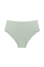 Girls' organic cotton hipster briefs in Iceberg Green, laid flat
