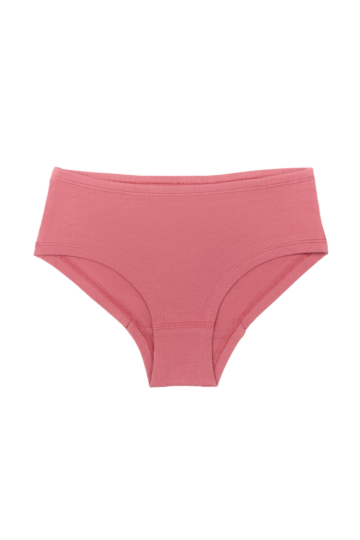 Girls' organic cotton hipster briefs in Faded Rose, laid flat