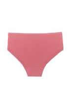 Girls' organic cotton hipster briefs in Faded Rose, laid flat, reverse side