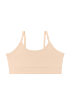 Girls' organic cotton bralette in beige, laid flat