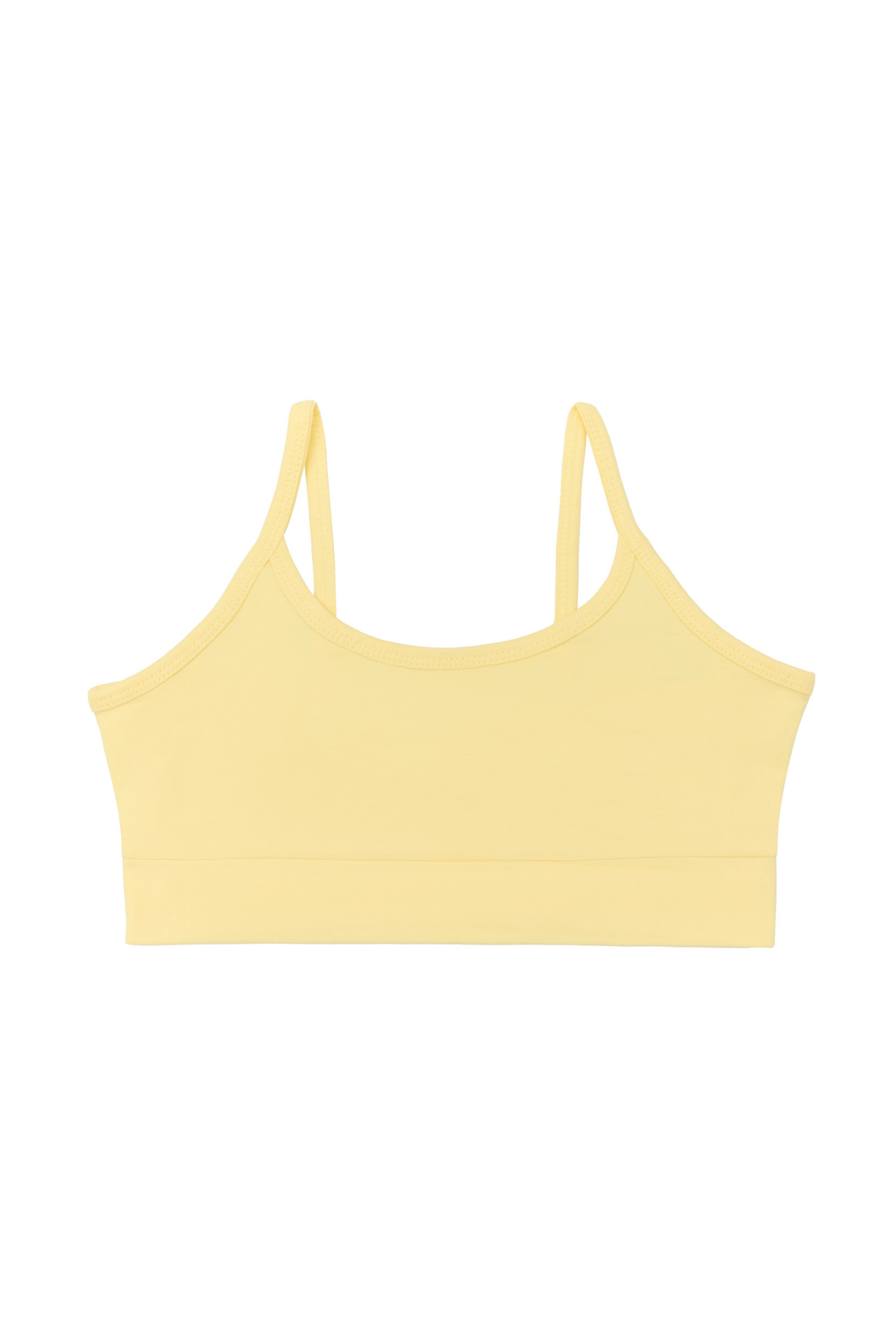 Girls' organic cotton bralette in lime, laid flat