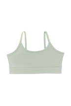 Girls' organic cotton bralette in Iceberg Green, laid flat