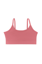 Girls' organic cotton bralette in Faded Rose, laid flat