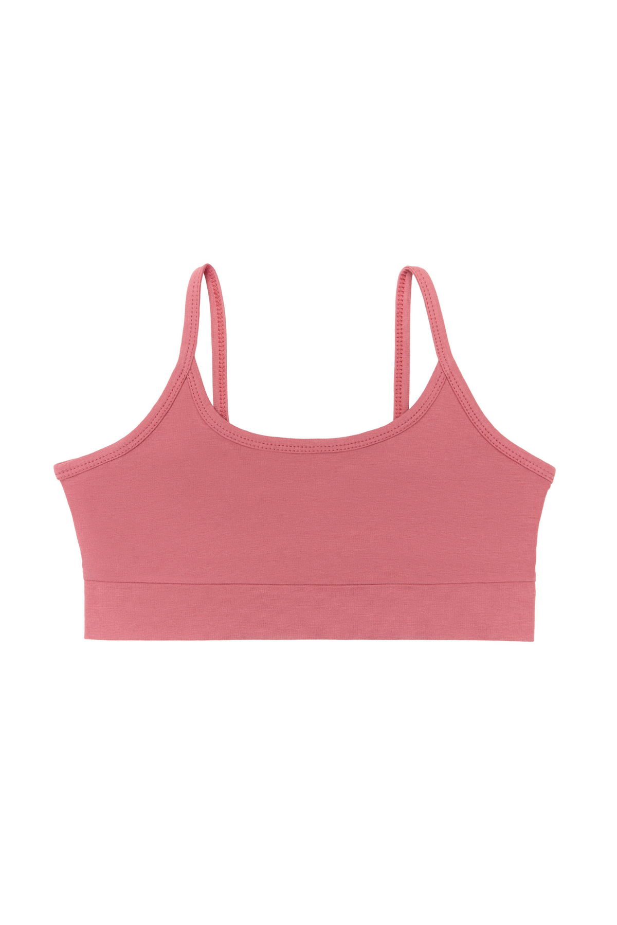 Girls' organic cotton bralette in Faded Rose, laid flat