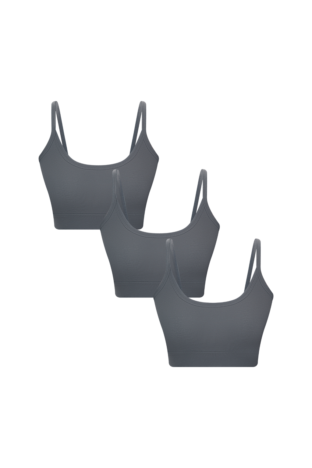 Women's organic cotton bralette 3-pack in Dark Slate, laid flat