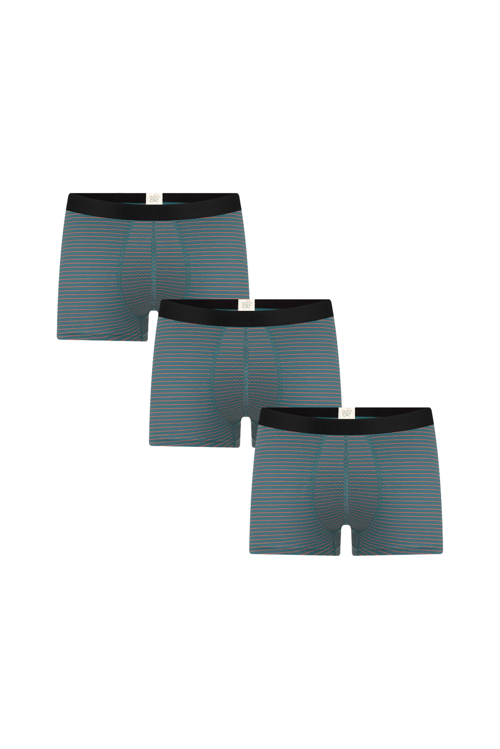 Men's organic cotton trunks 3-pack in Fir Tabasco, laid flat