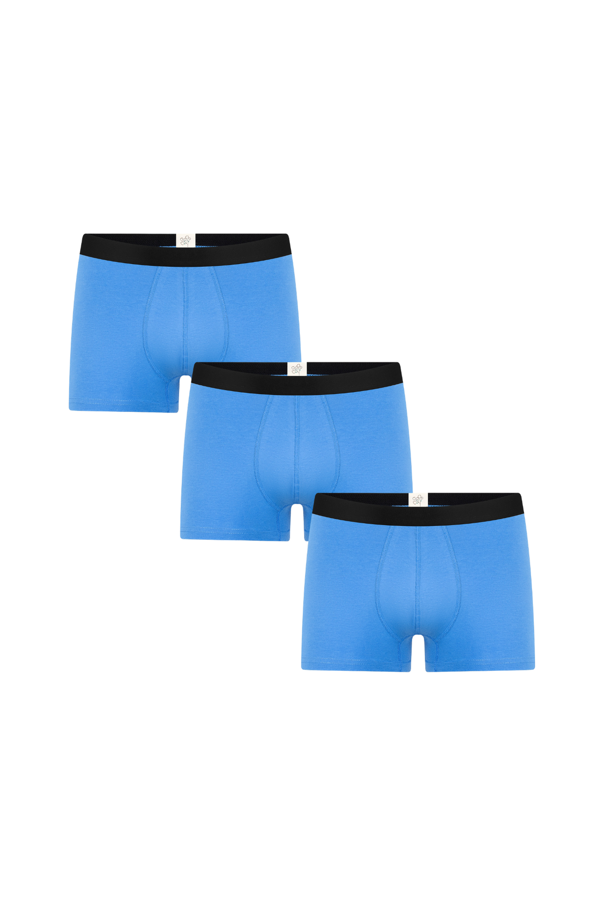 Men's organic cotton trunks 3-pack in Aquamarine, laid flat