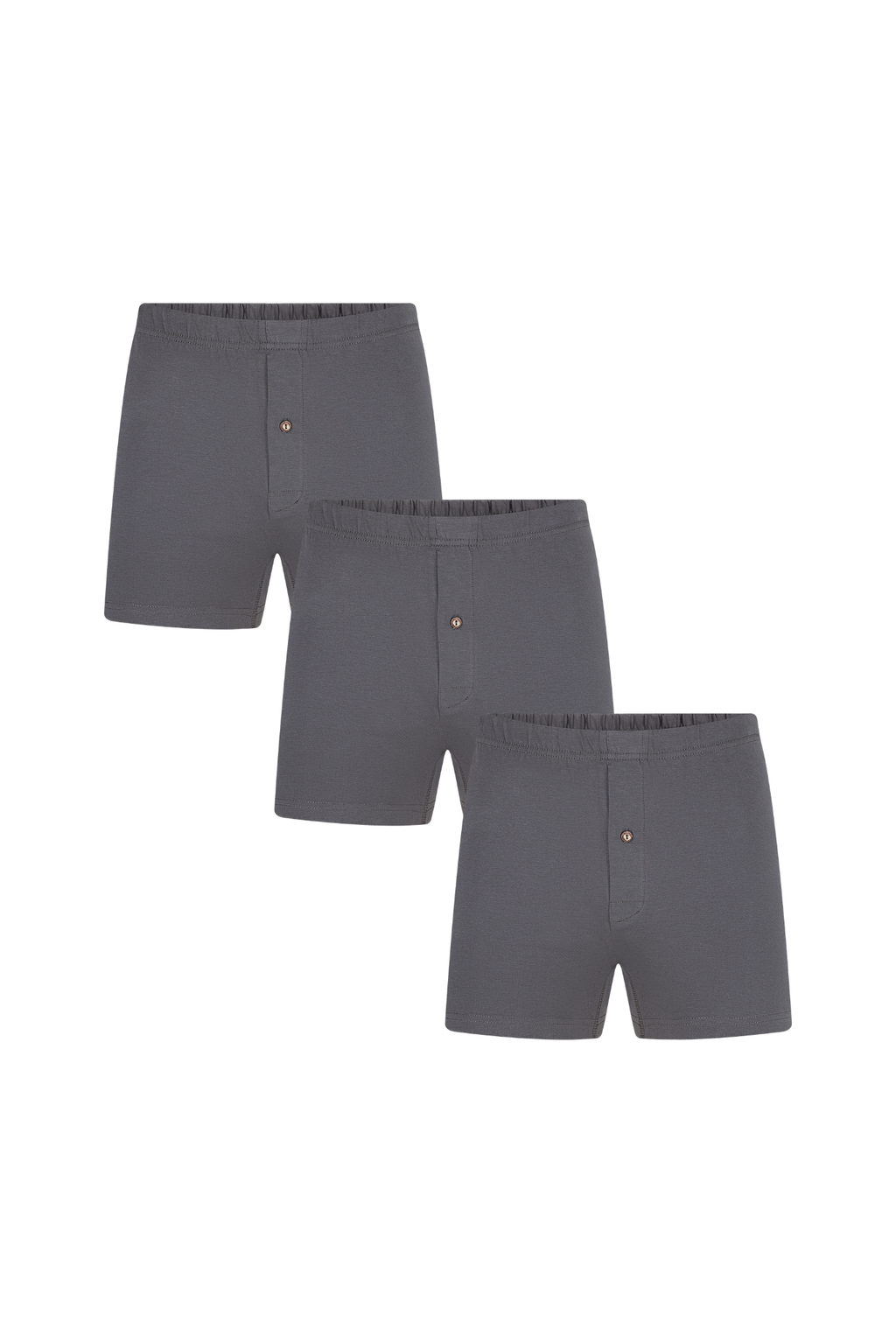Men's organic cotton boxer shorts 3-pack in Anthracite Melange, laid flat