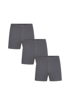 Men's organic cotton boxer shorts 3-pack in Anthracite Melange, laid flat