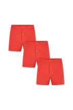 Men's organic cotton boxer shorts 3-pack in red, laid flat