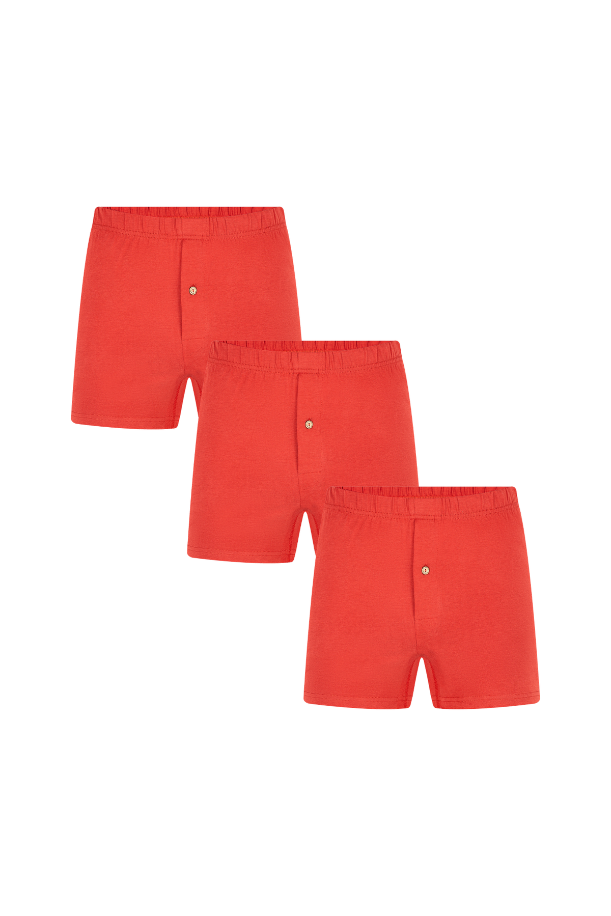Men's organic cotton boxer shorts 3-pack in red, laid flat