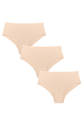 Girls' organic cotton hipster briefs 3-pack in beige, laid flat