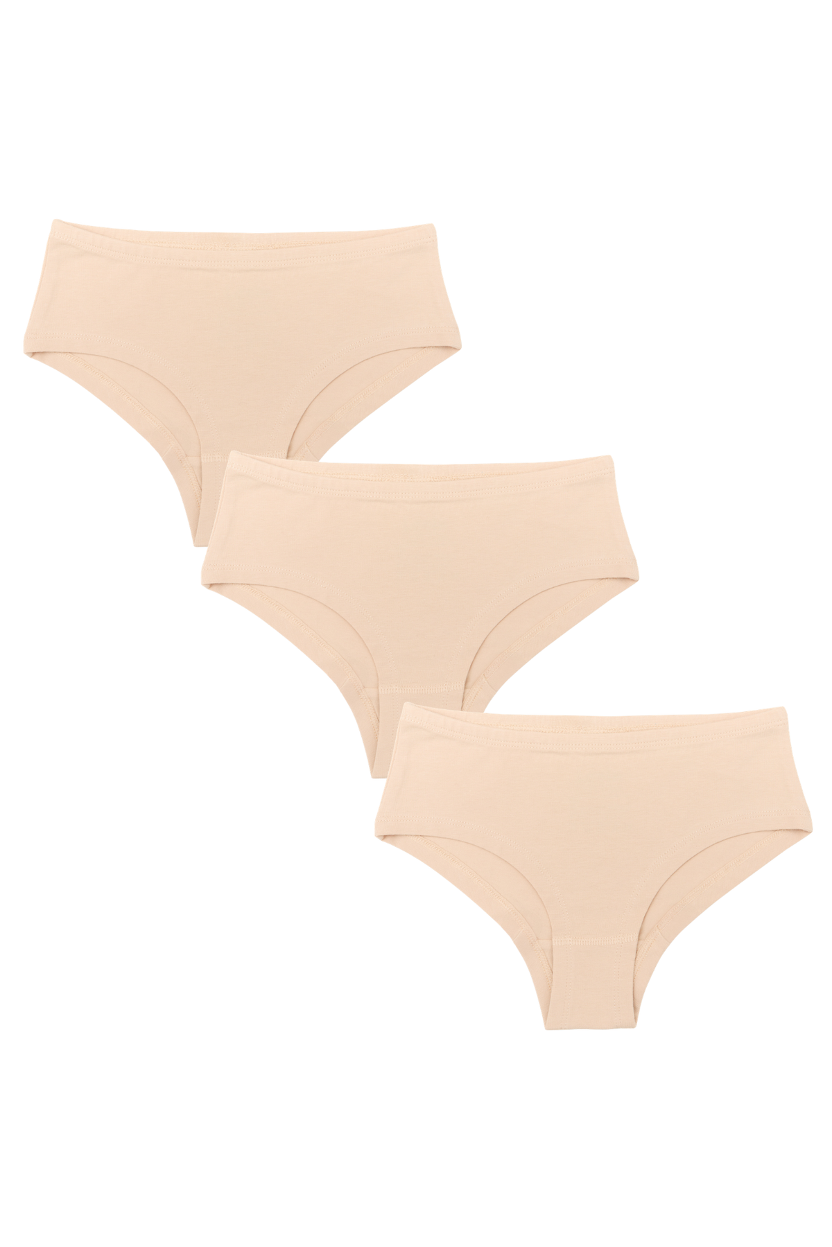 Girls' organic cotton hipster briefs 3-pack in beige, laid flat