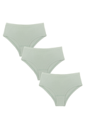 Girls' organic cotton hipster briefs 3-pack in Iceberg Green, laid flat