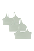 Girls' organic cotton bralette 3-pack in Iceberg Green, laid flat