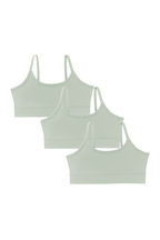 Girls' organic cotton bralette 3-pack in Iceberg Green, laid flat