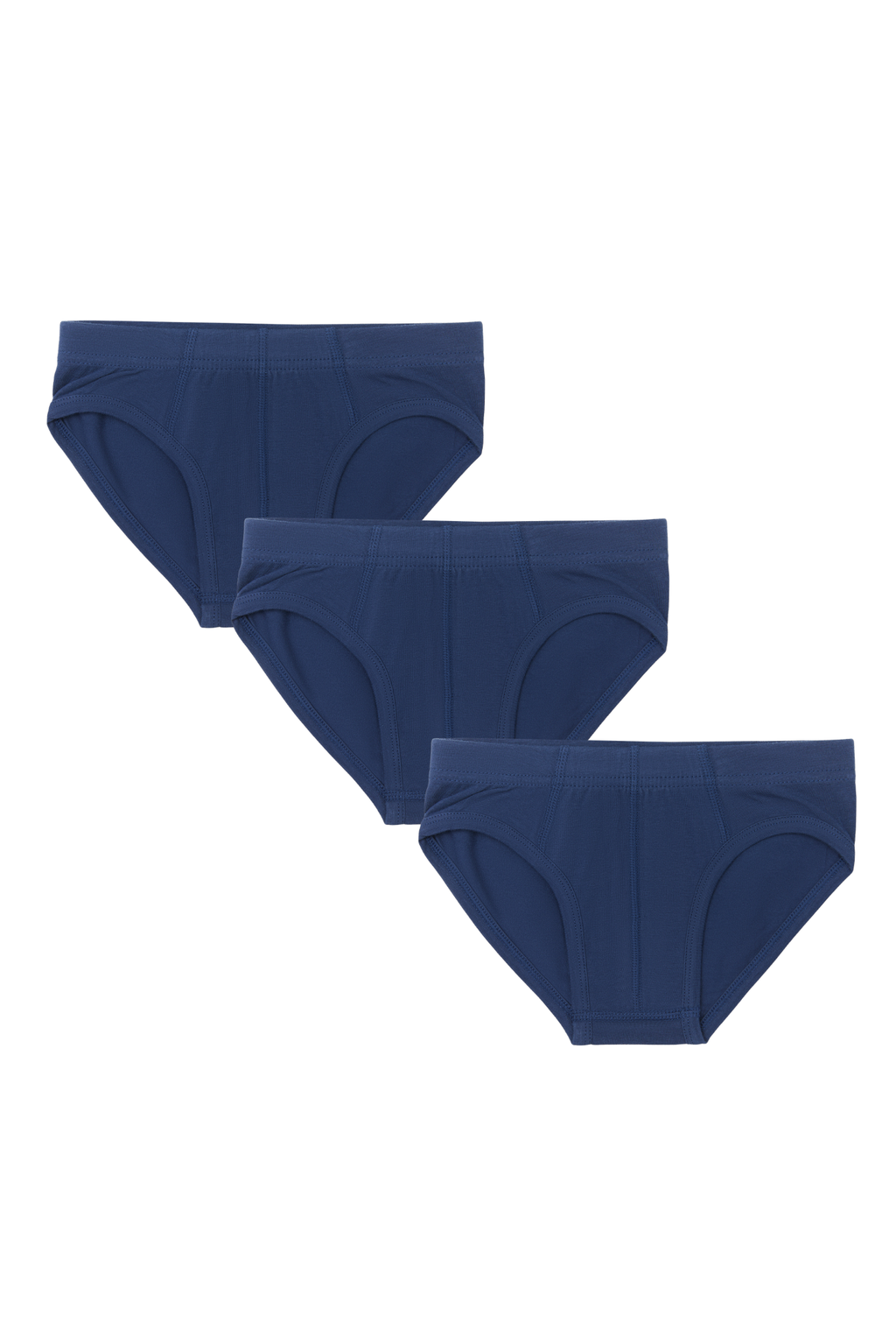 Boys' organic cotton briefs 3-pack in navy, laid flat