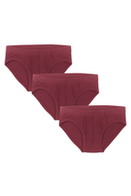 Boys' organic cotton briefs 3-pack in bordeaux, laid flat