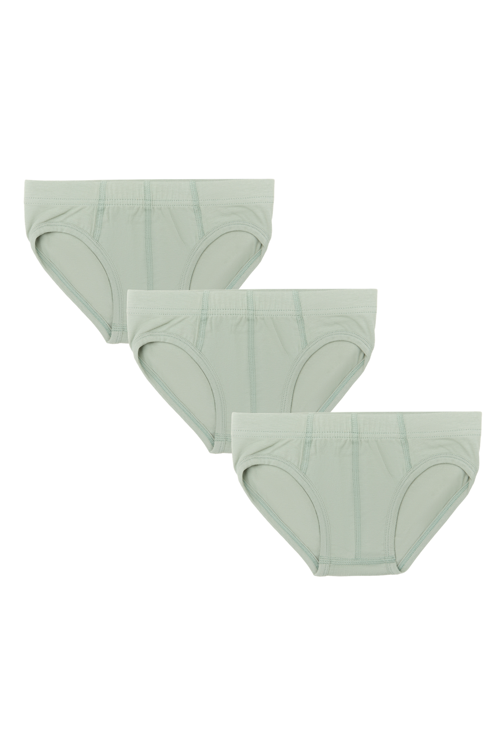 Boys' organic cotton briefs 3-pack in Iceberg Green, laid flat