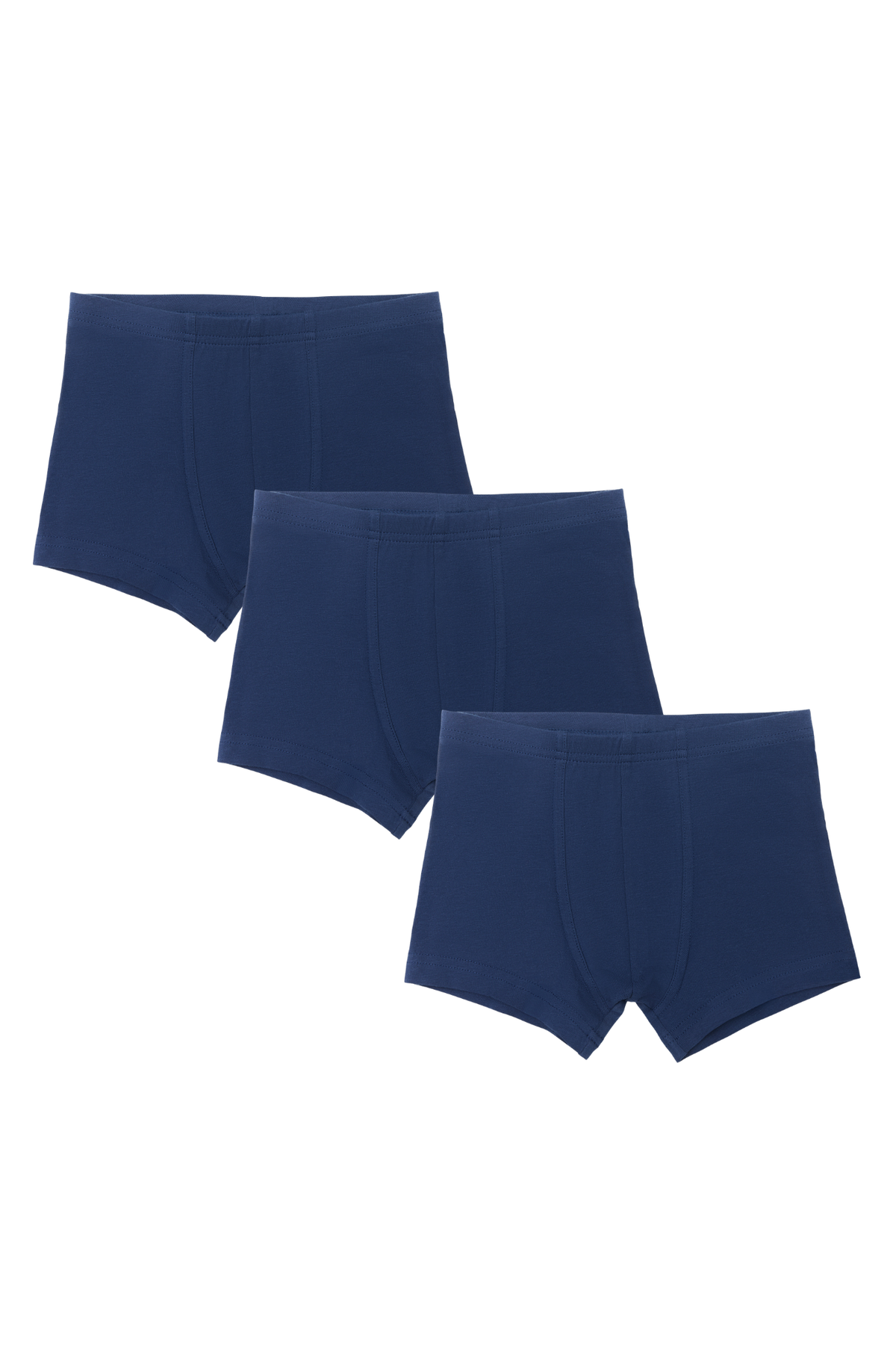 Boys' organic cotton boxer briefs 3-pack in navy, laid flat