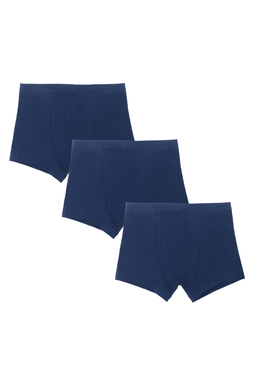 Boys' organic cotton boxer briefs 3-pack in navy, laid flat