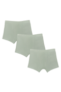 Boys' organic cotton boxer briefs 3-pack in Iceberg Green, laid flat