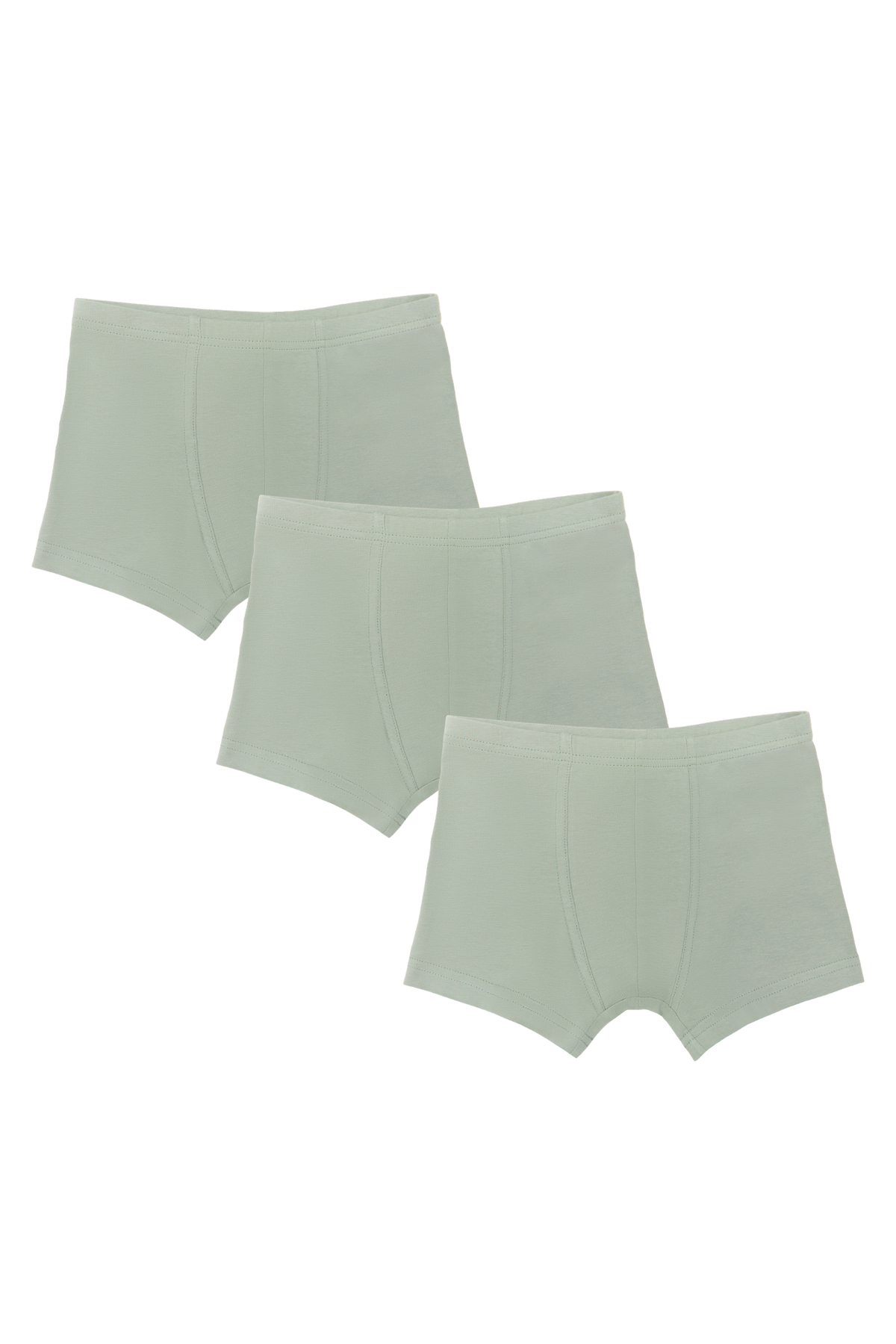 Boys' organic cotton boxer briefs 3-pack in Iceberg Green, laid flat