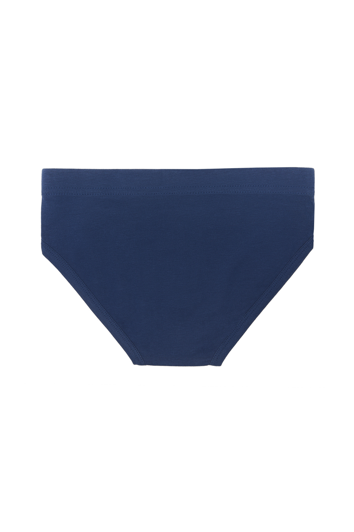 Boys' organic cotton briefs in navy, laid flat, front