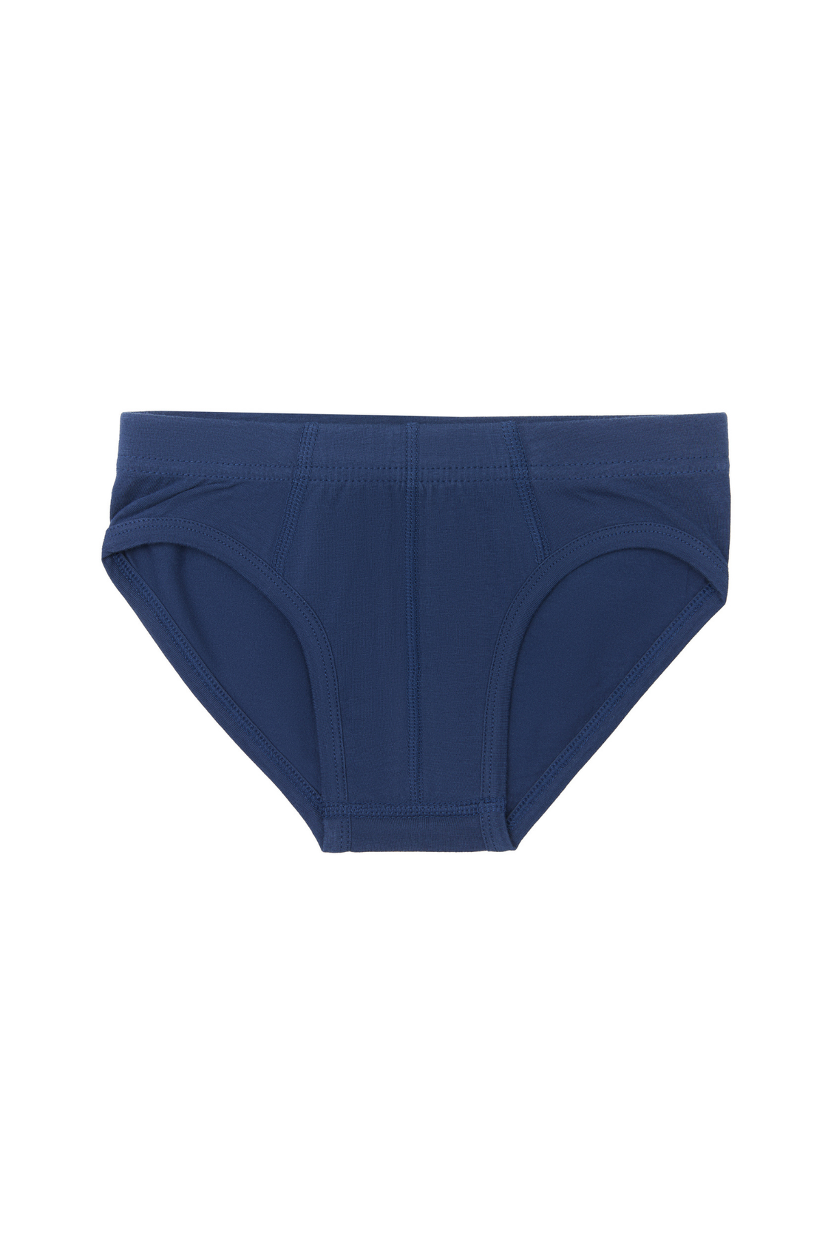 Boys' organic cotton briefs in navy, laid flat, back