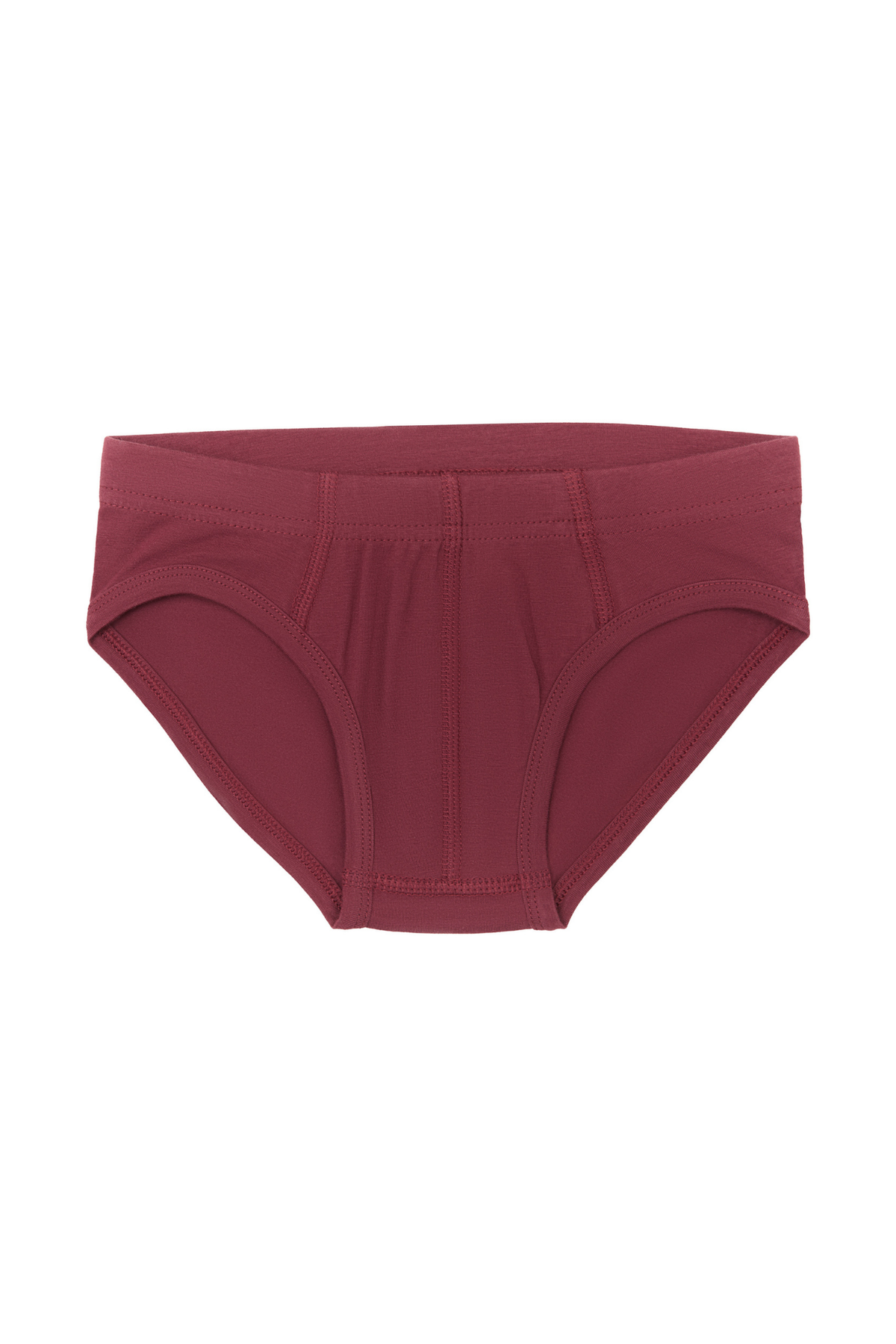 Boys' organic cotton briefs in bordeaux, laid flat, front