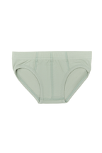 Boys' organic cotton briefs in Iceberg Green, laid flat, front