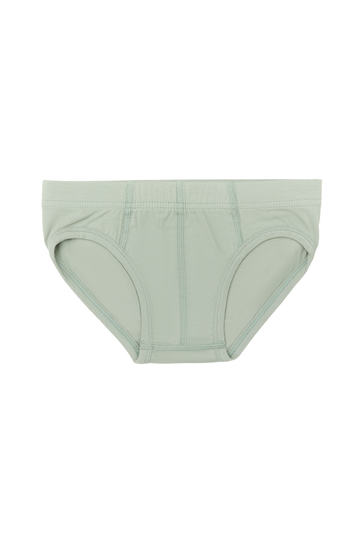 Boys' organic cotton briefs in Iceberg Green, laid flat, front