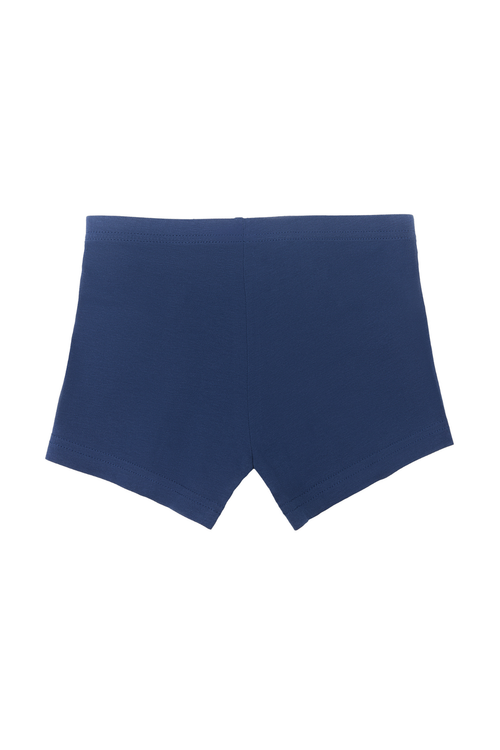 Boys' organic cotton boxer briefs in navy, laid flat, back
